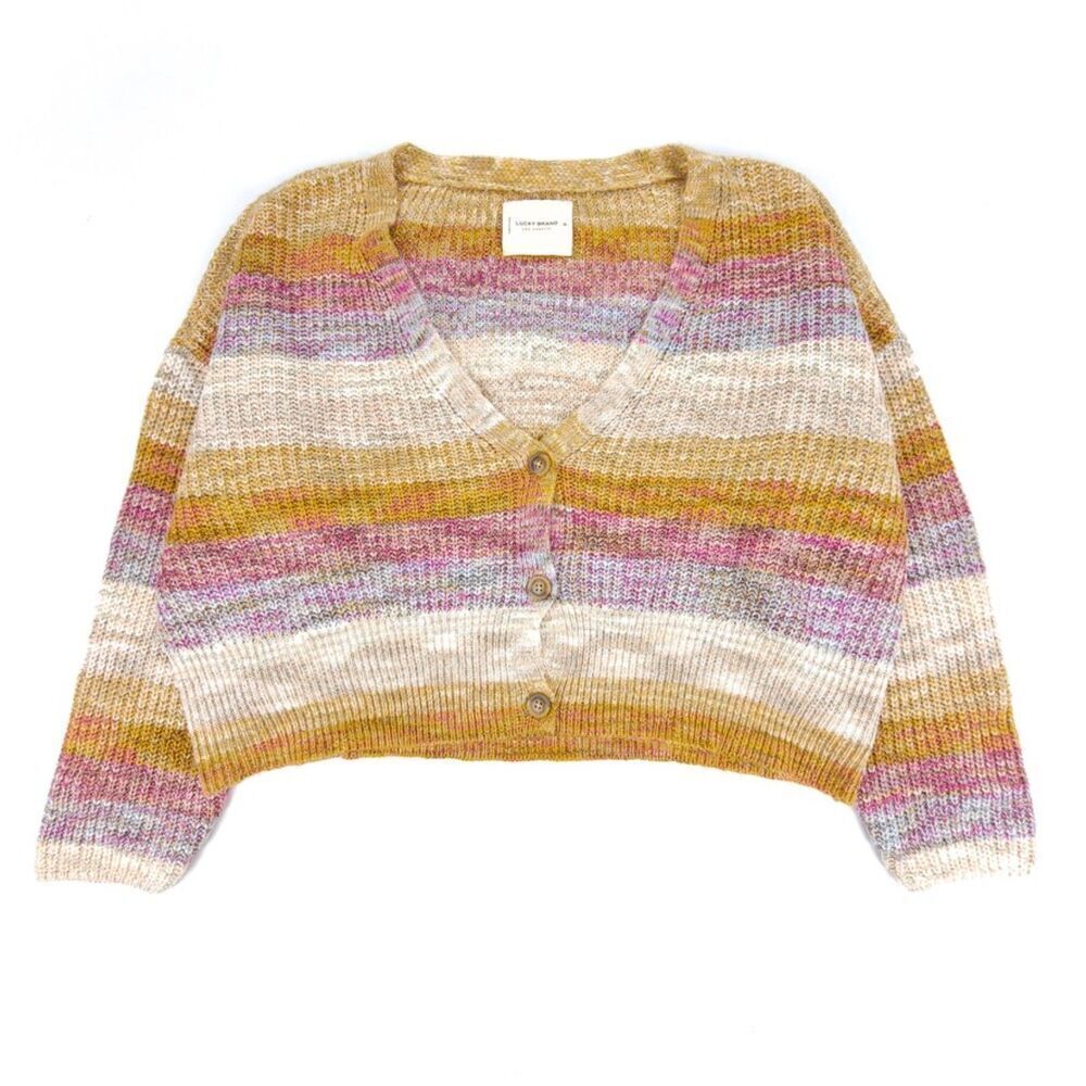 NEW Lucky Brand Oversized Button Down Ombre Cardigan Sweater XL 90s Boho Stripes